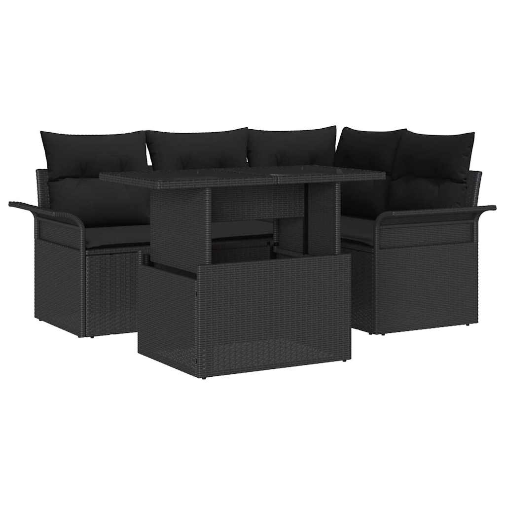 Kerti Kanapé Szett párnával tárolóval 5 pcs Fekete Poly Rattan