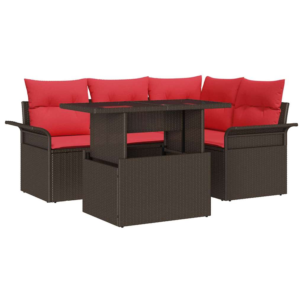 Kerti Kanapé Szett 5 db Barna [Műanyag]: Poly Rattan