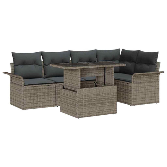 Kerti Kanapé Szett párnával tárolóval 6 pcs Szürke Poly Rattan