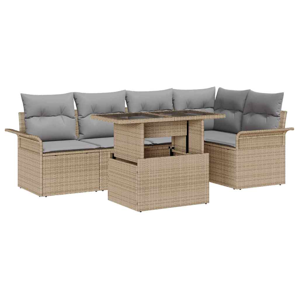 Kerti Kanapé Szett párnával tárolóval 6 pcs Bézs Poli rattan