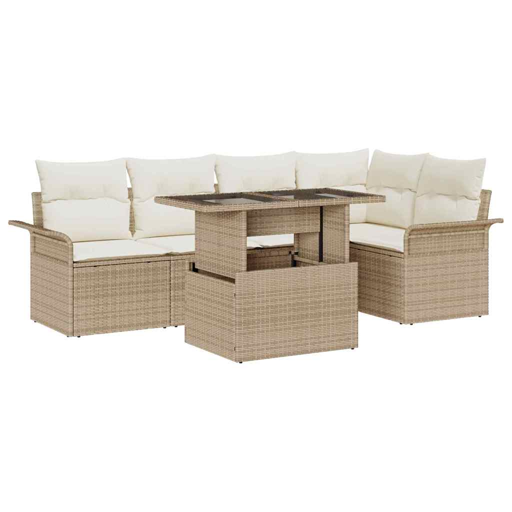 Kerti Kanapé Szett párnával tárolóval 6 pcs Bézs Poli rattan