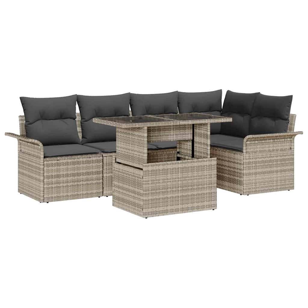 Kerti Kanapé Szett párnával 6 pcs Világosszürke Poli rattan
