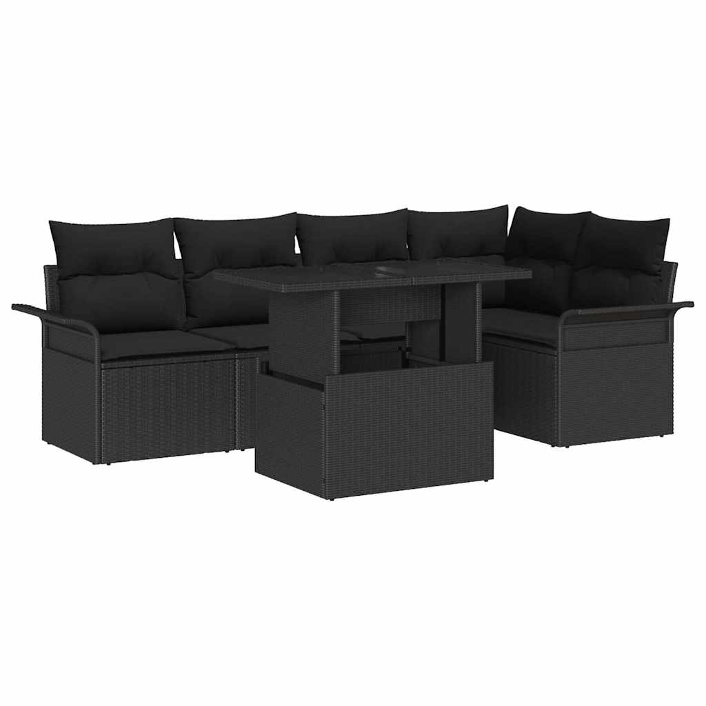 Kerti Kanapé Szett párnával tárolóval 6 pcs Fekete Poly Rattan