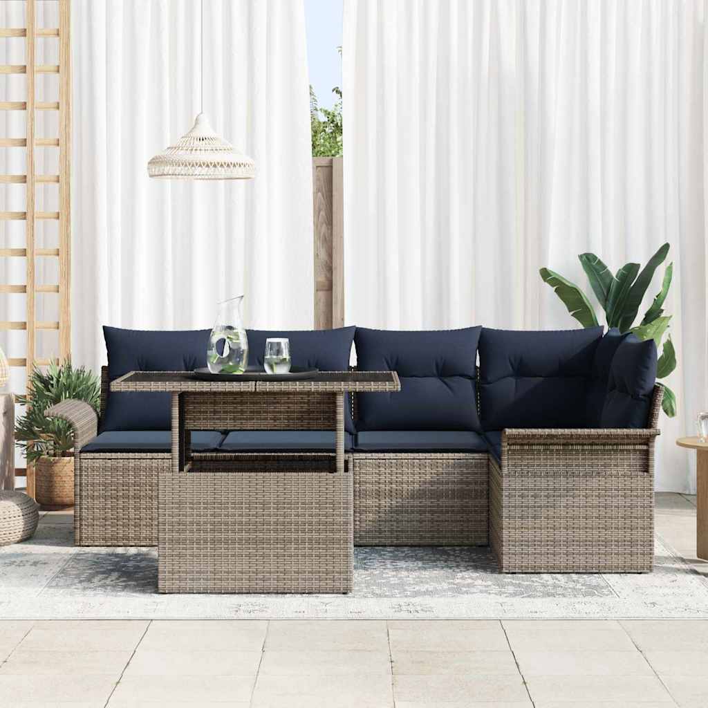 Kerti Kanapé Szett párnával tárolóval 6 pcs Szürke Poly Rattan