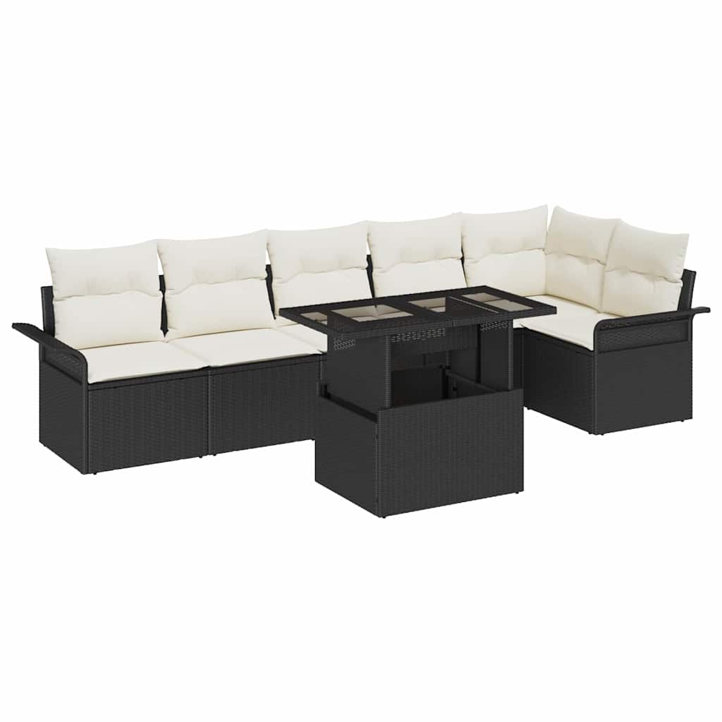 Kerti Kanapé Szett párnával tárolóval 7 pcs Fekete Poli rattan