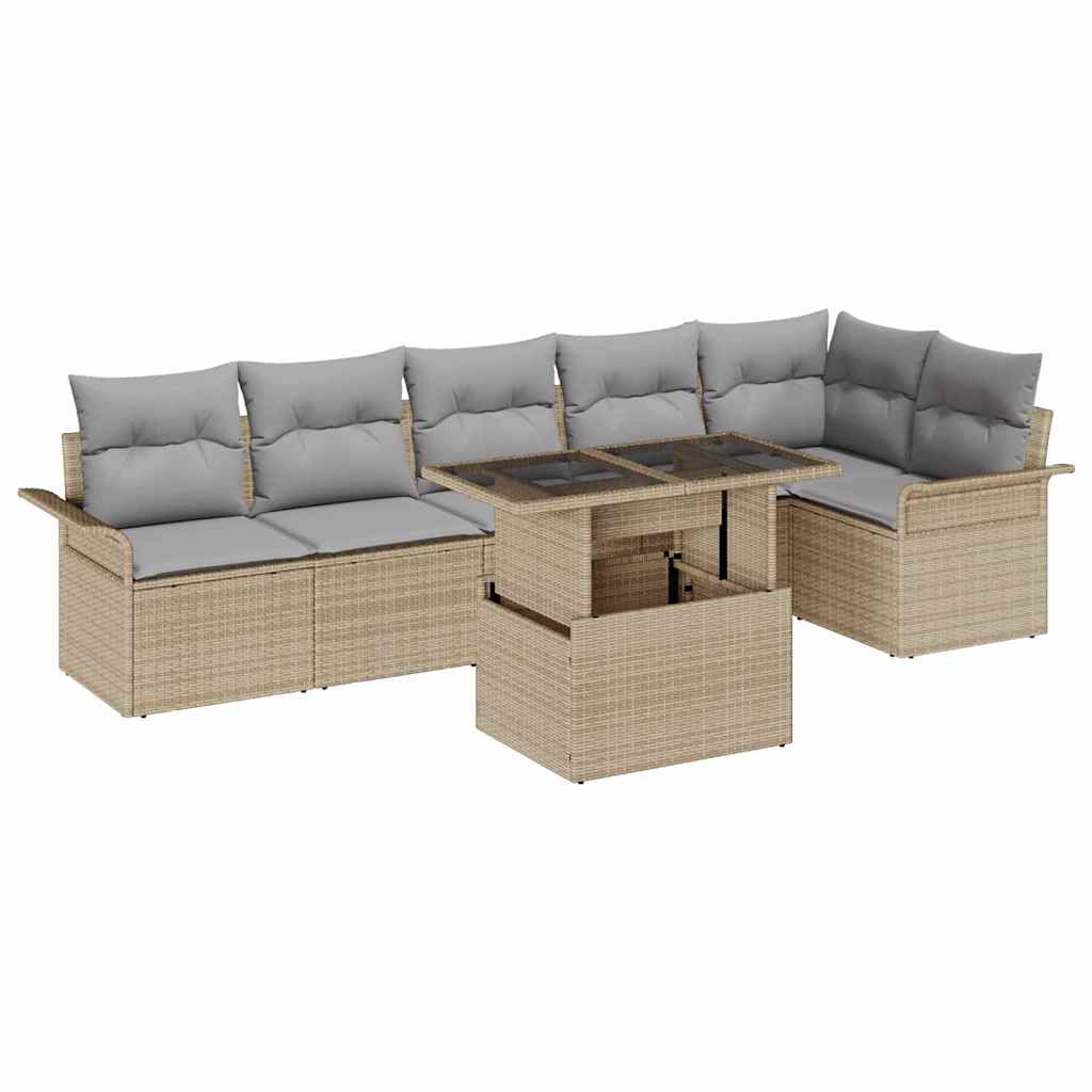 Kerti Kanapé Szett párnával tárolóval 7 pcs Bézs Poli rattan