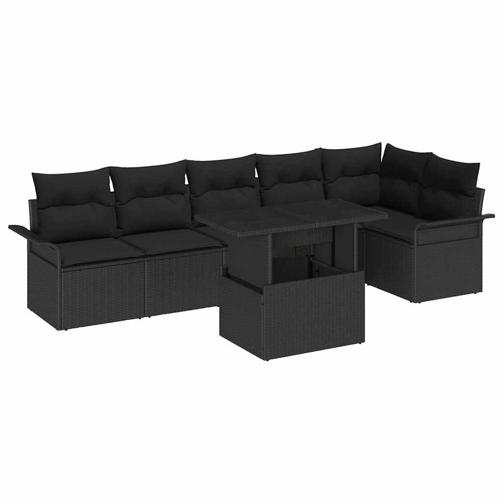 Kerti Kanapé Szett párnával tárolóval 7 pcs Fekete Poli rattan