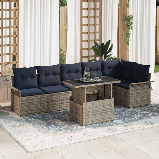 Kerti Kanapé Szett párnával tárolóval 7 pcs Szürke Poli rattan