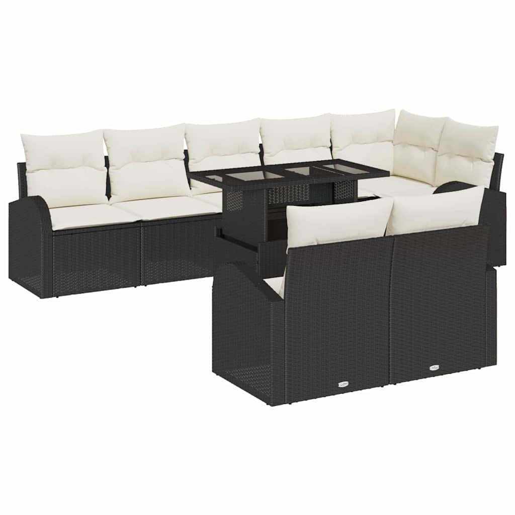 Kerti Kanapé Szett tárolóval 9 pcs Fekete Poli rattan