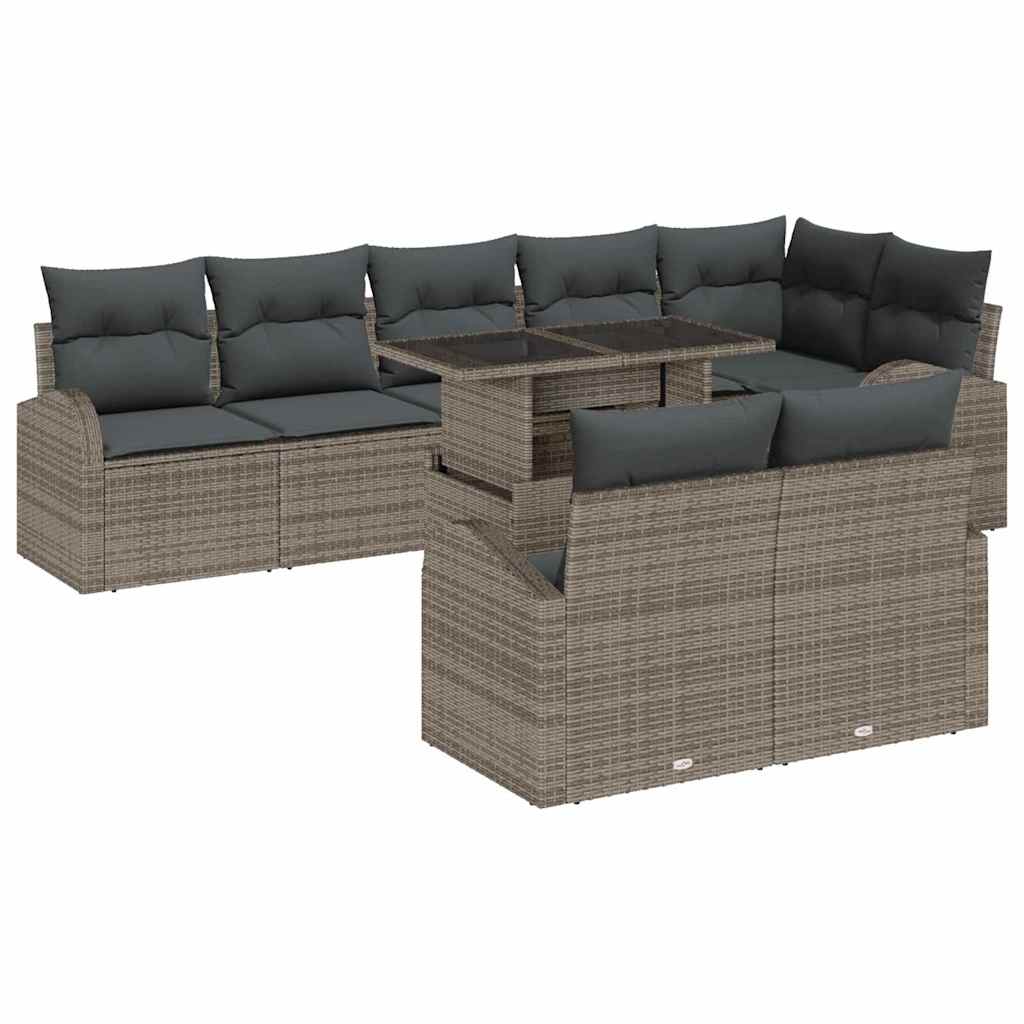 Kerti Kanapé Szett tárolóval 9 pcs Szürke Poli rattan