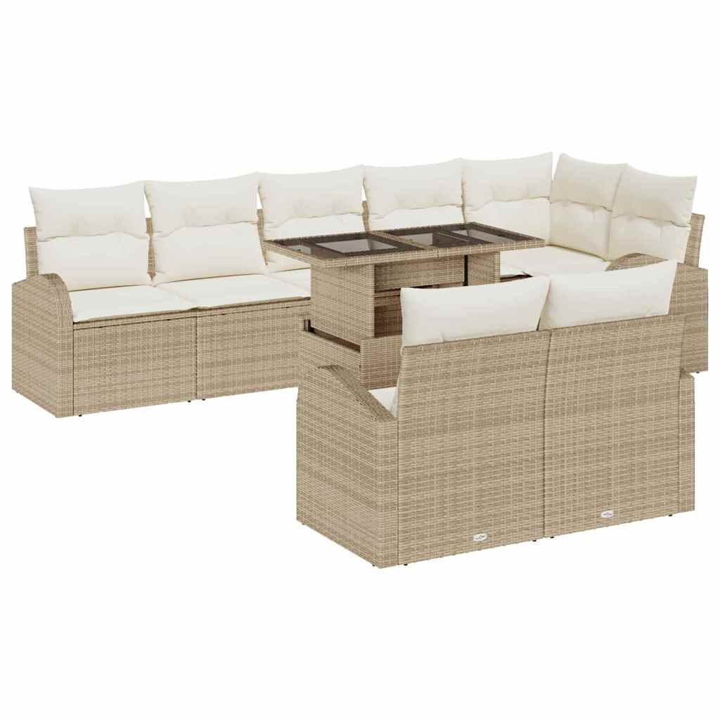 Kerti Kanapé Szett párnával tárolóval 9 pcs Bézs Poli rattan