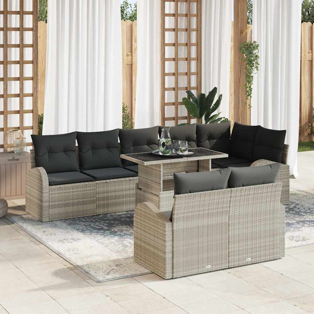 Kerti Kanapé Szett tárolóval 9 pcs Világosszürke Poli rattan