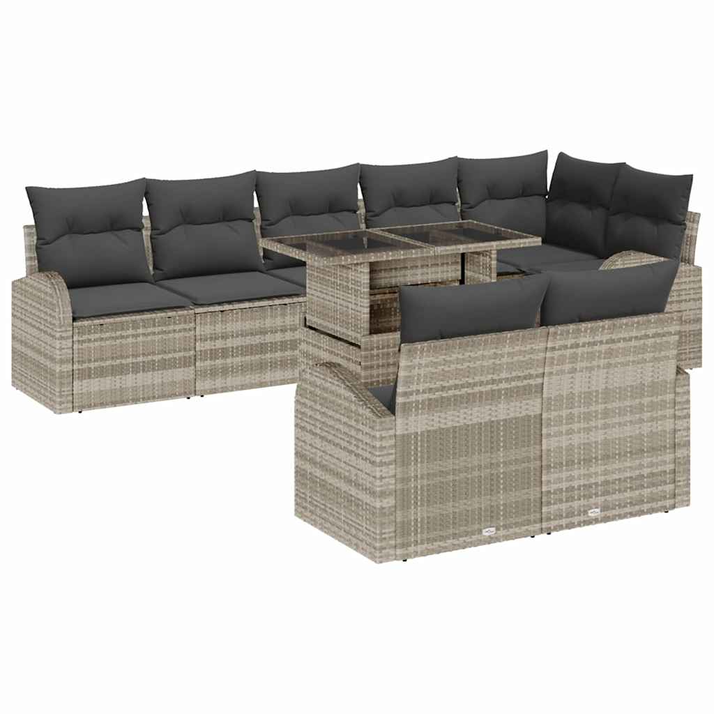 Kerti Kanapé Szett tárolóval 9 pcs Világosszürke Poli rattan