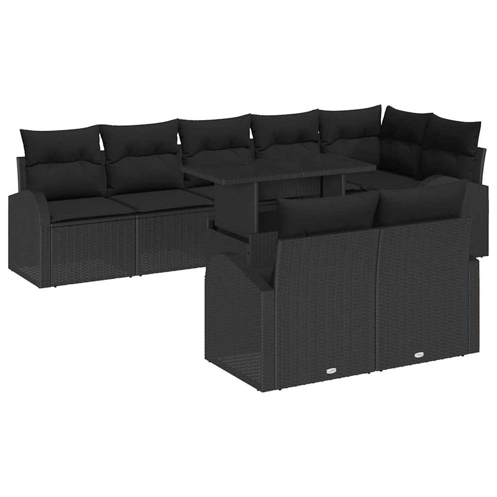 Kerti Kanapé Szett párnával tárolóval 9 pcs Fekete Poli rattan