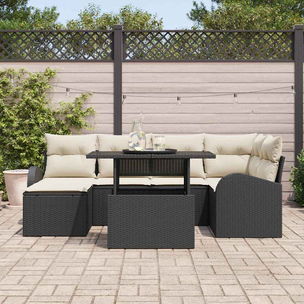 Kerti Kanapé Szett tárolóval 7 pcs Fekete Poli rattan