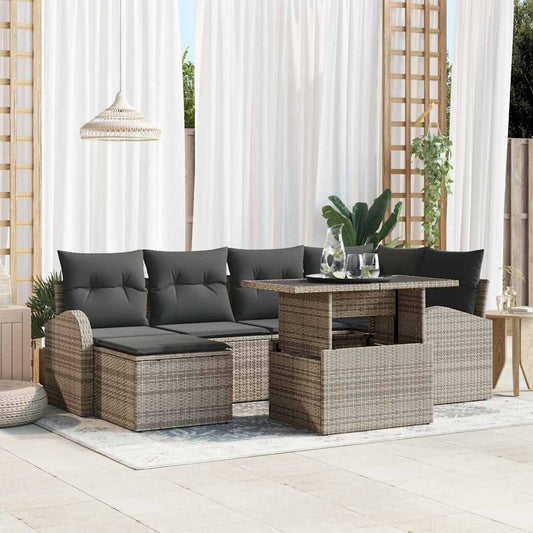 Kerti Kanapé Szett tárolóval 7 pcs Szürke Poli rattan