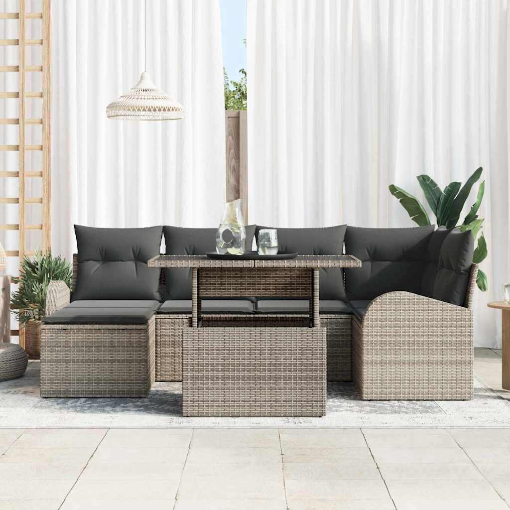 Kerti Kanapé Szett tárolóval 7 pcs Szürke Poli rattan