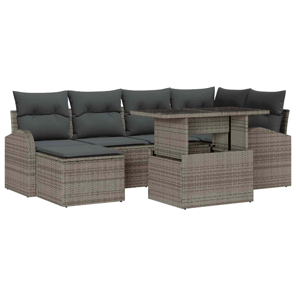 Kerti Kanapé Szett tárolóval 7 pcs Szürke Poli rattan