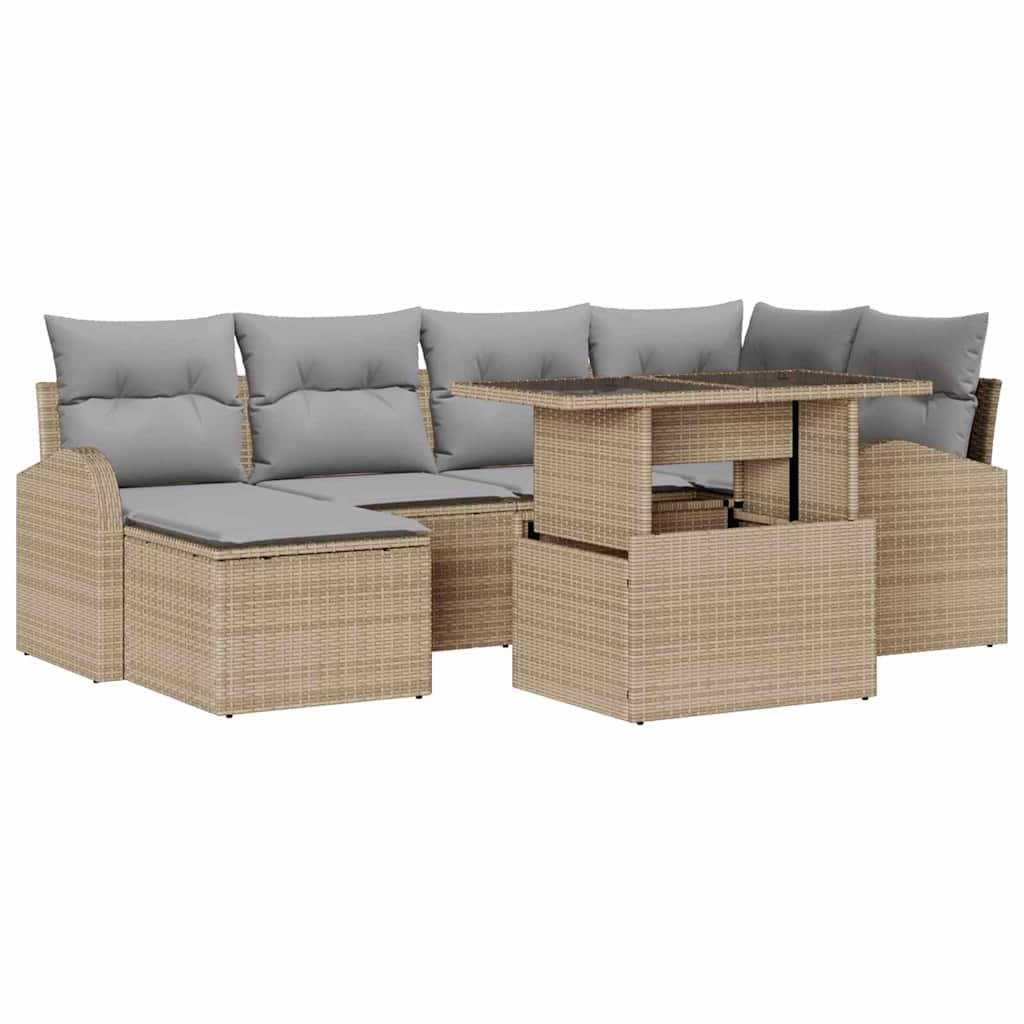 Kerti Kanapé Szett tárolóval 7 pcs Bézs Poli rattan