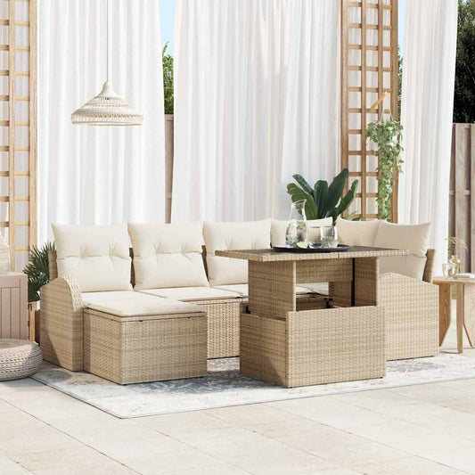 Kerti Kanapé Szett tárolóval 7 pcs Bézs Poli rattan