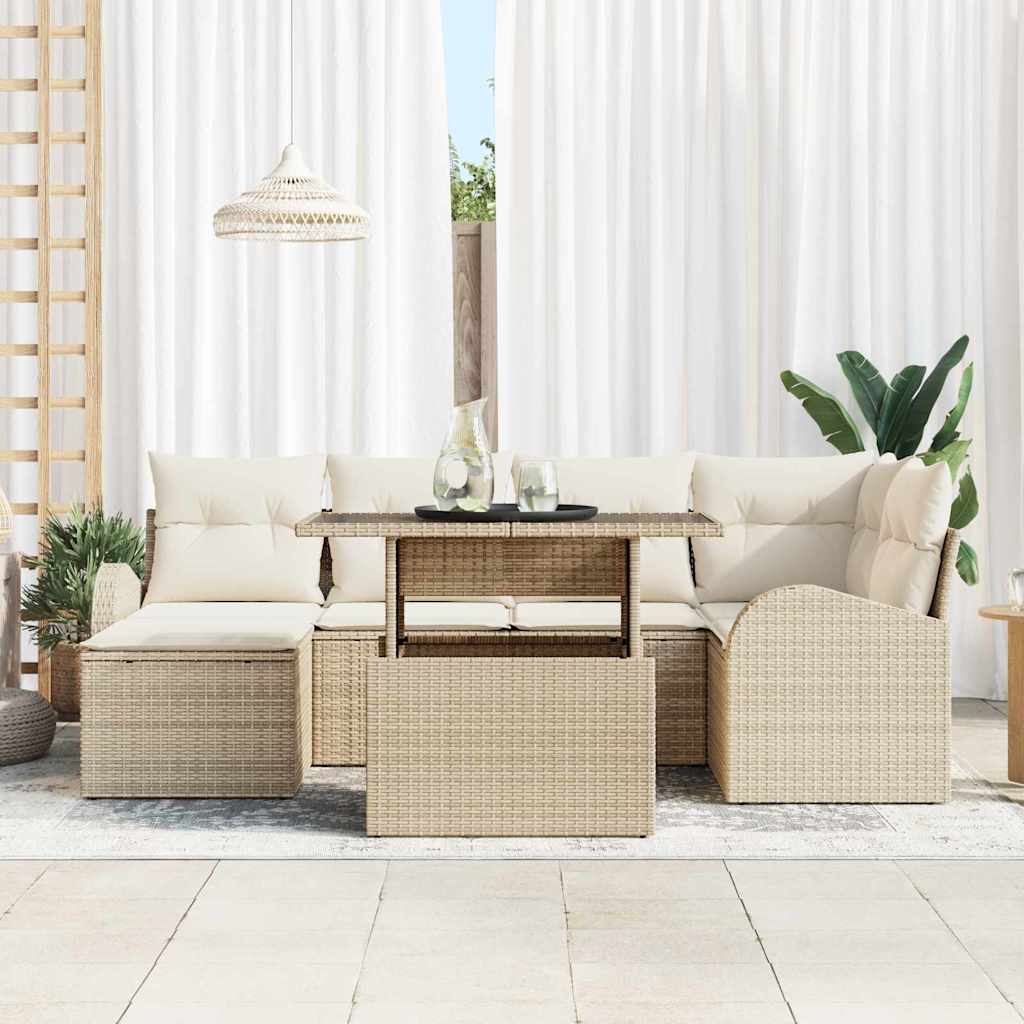 Kerti Kanapé Szett tárolóval 7 pcs Bézs Poli rattan