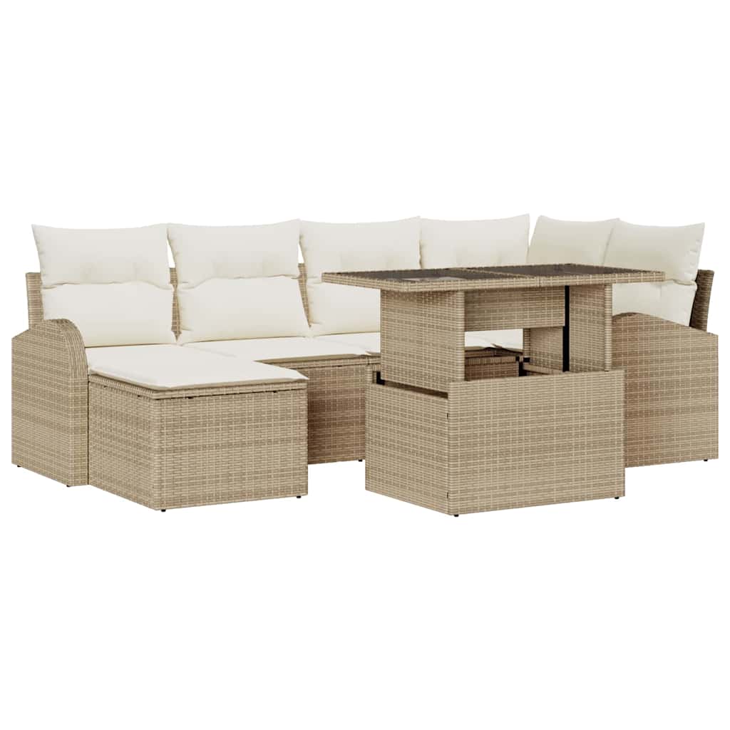 Kerti Kanapé Szett tárolóval 7 pcs Bézs Poli rattan