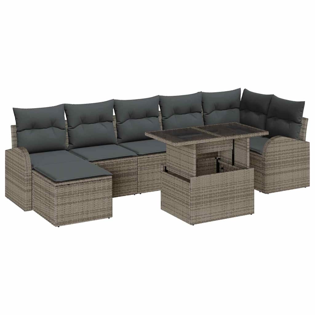 Kerti Kanapé Szett párnával tárolóval 8 pcs Szürke Poli rattan