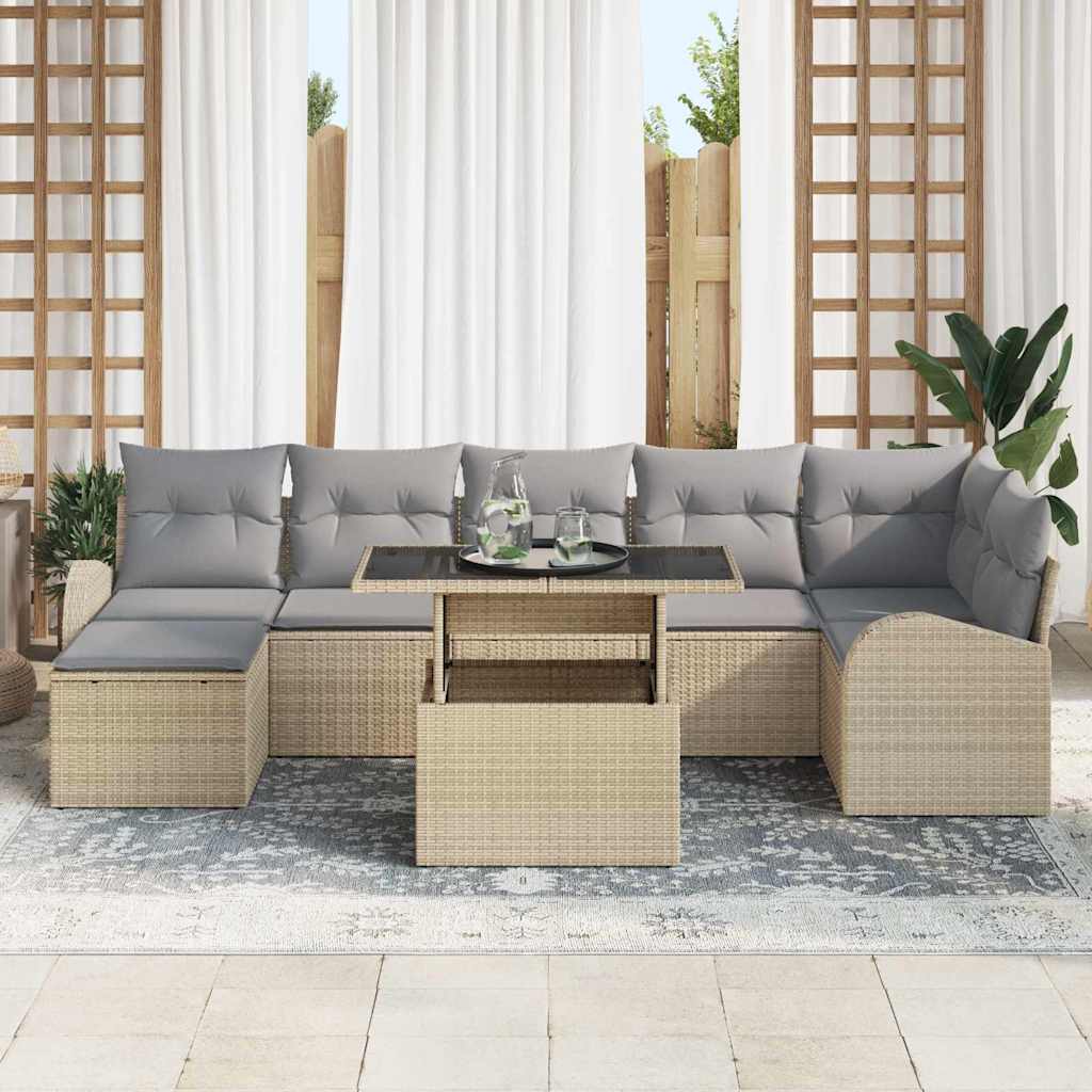 Kerti Kanapé Szett párnával tárolóval 8 pcs Bézs Poli rattan