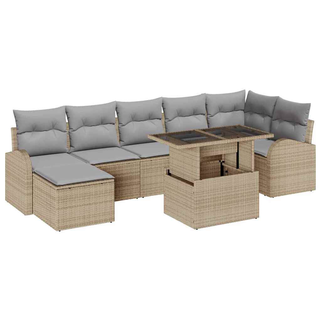Kerti Kanapé Szett párnával tárolóval 8 pcs Bézs Poli rattan