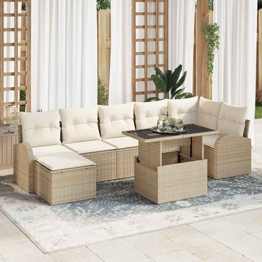 Kerti Kanapé Szett párnával tárolóval 8 pcs Bézs Poli rattan