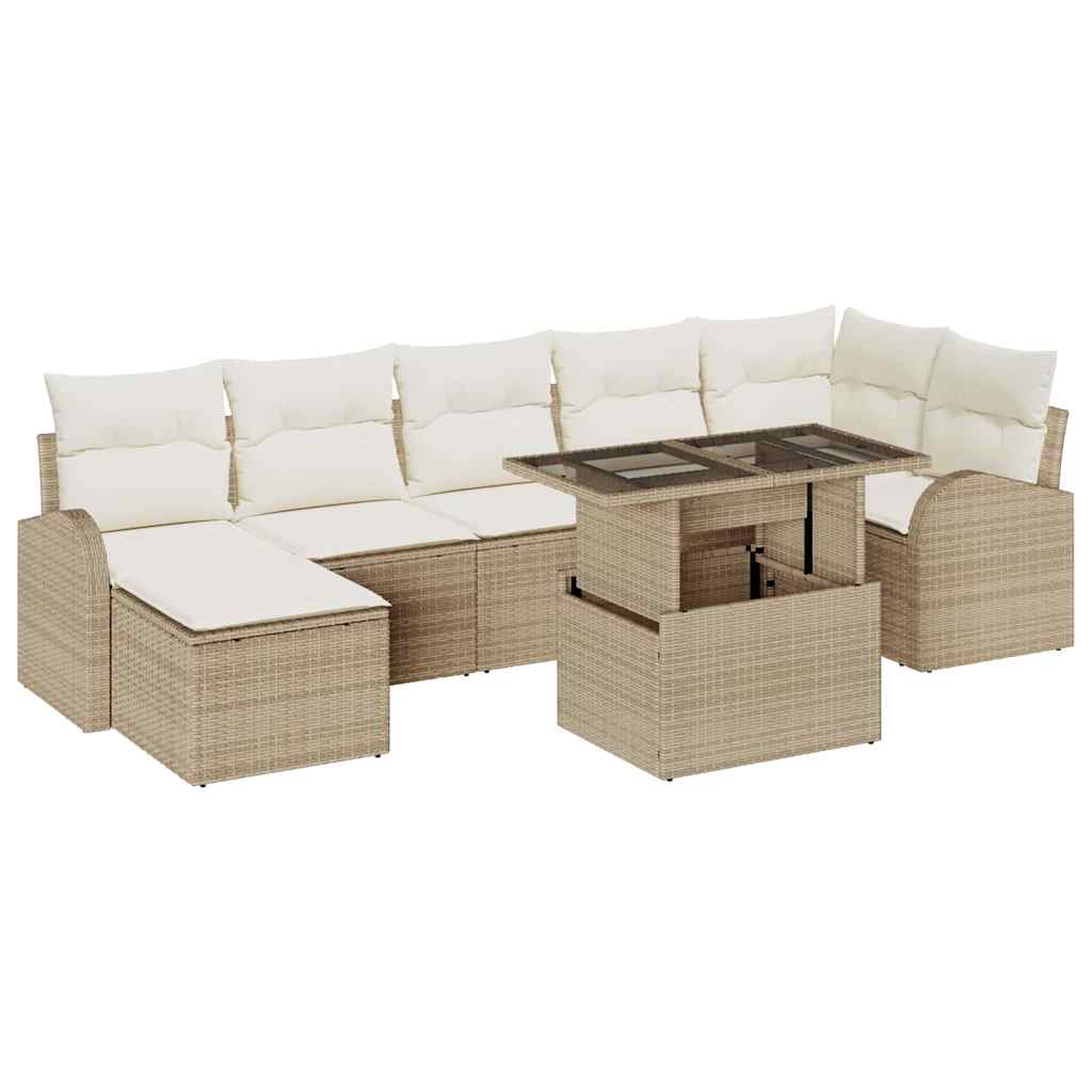 Kerti Kanapé Szett párnával tárolóval 8 pcs Bézs Poli rattan