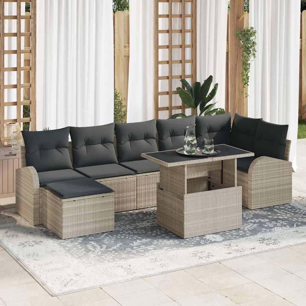 Kerti Kanapé Szett párnával 8 pcs Világosszürke Poli rattan