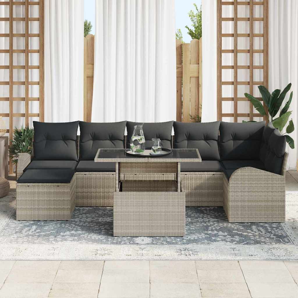 Kerti Kanapé Szett párnával 8 pcs Világosszürke Poli rattan