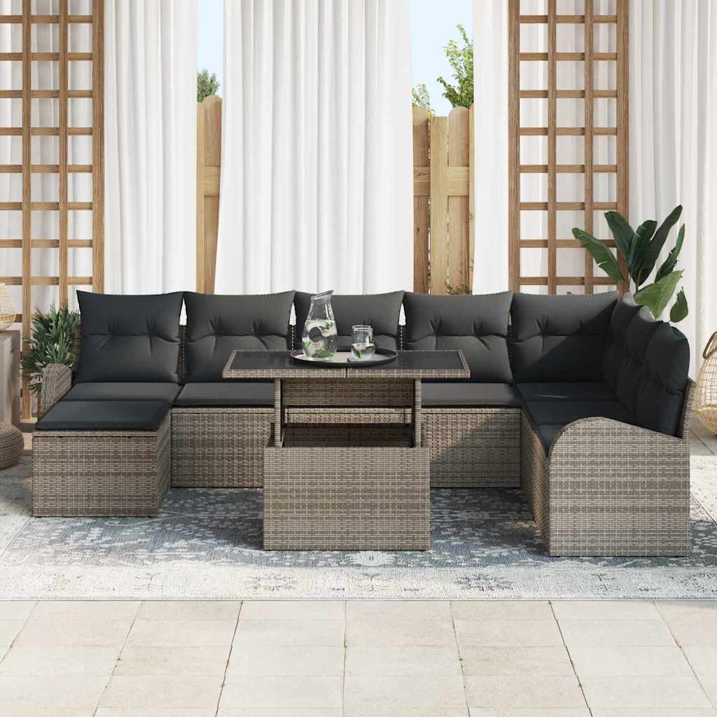 Kerti Kanapé Szett tárolóval 9 pcs Szürke Poli rattan
