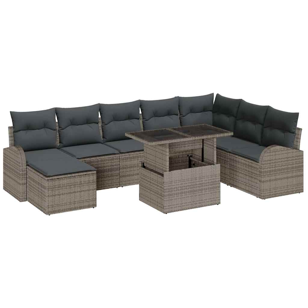 Kerti Kanapé Szett tárolóval 9 pcs Szürke Poli rattan