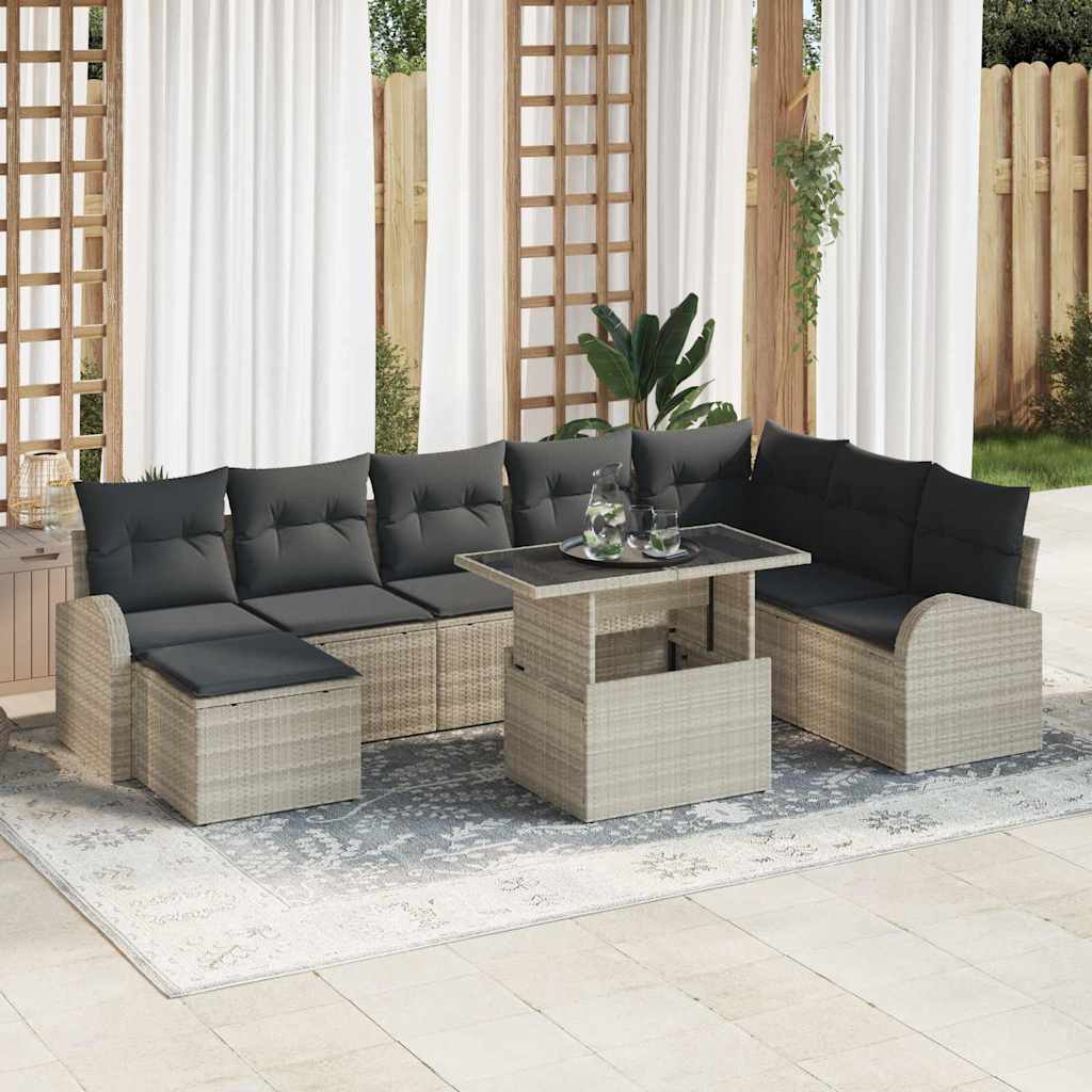 Kerti Kanapé Szett tárolóval 9 pcs Világosszürke Poli rattan