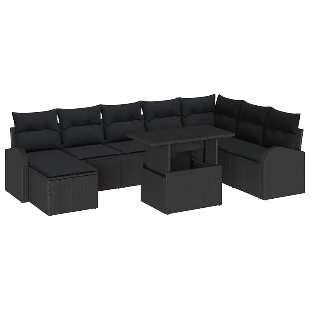 Kerti Kanapé Szett tárolóval 9 pcs Fekete Poli rattan