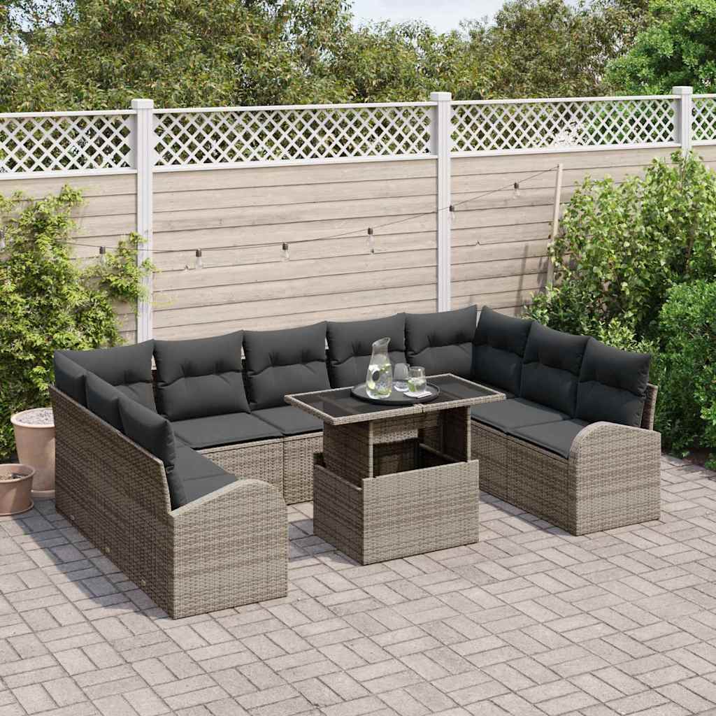 Kerti Kanapé Szett párnával tárolóval 10 pcs Szürke Poli rattan