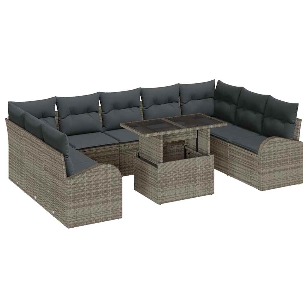 Kerti Kanapé Szett párnával tárolóval 10 pcs Szürke Poli rattan