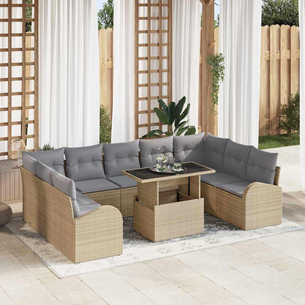 Kerti Kanapé Szett párnával tárolóval 10 pcs Bézs Poli rattan