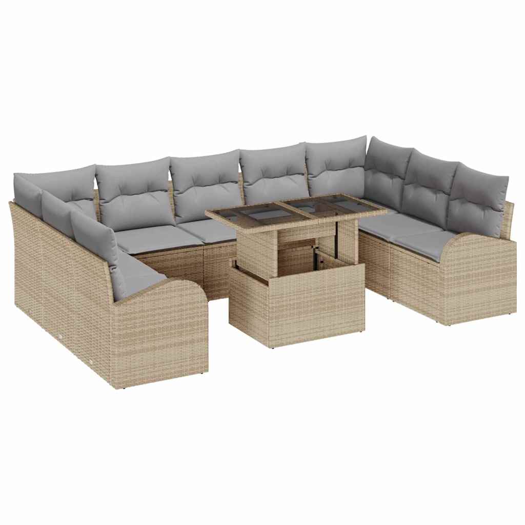 Kerti Kanapé Szett párnával tárolóval 10 pcs Bézs Poli rattan
