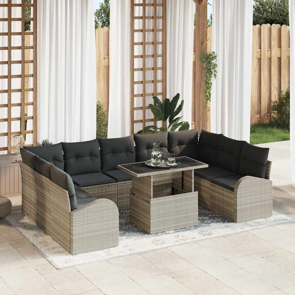 Kerti Kanapé Szett párnával 10 pcs Világosszürke Poli rattan