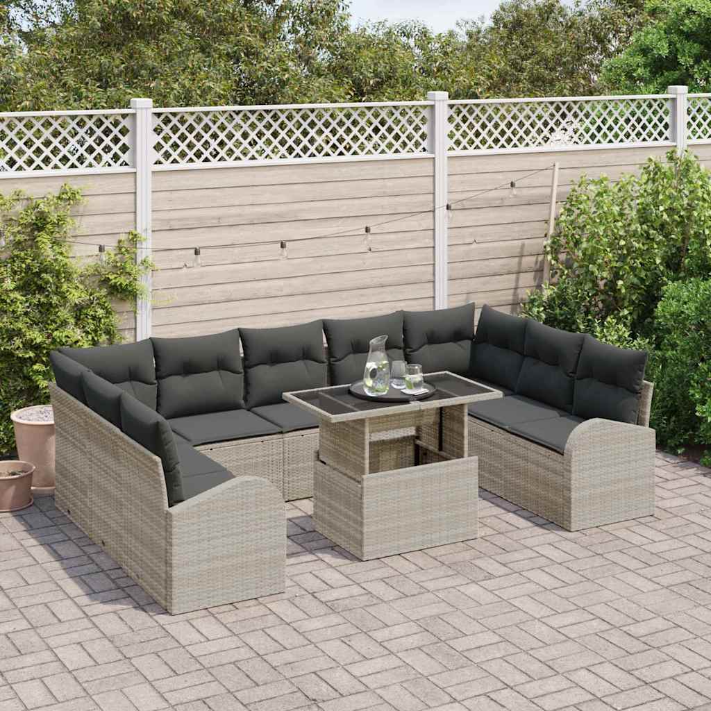 Kerti Kanapé Szett párnával 10 pcs Világosszürke Poli rattan