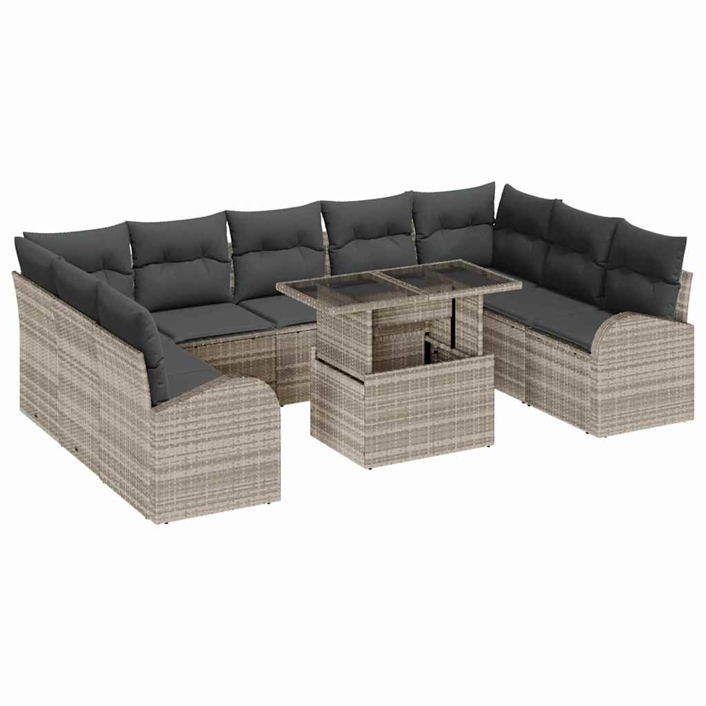Kerti Kanapé Szett párnával 10 pcs Világosszürke Poli rattan