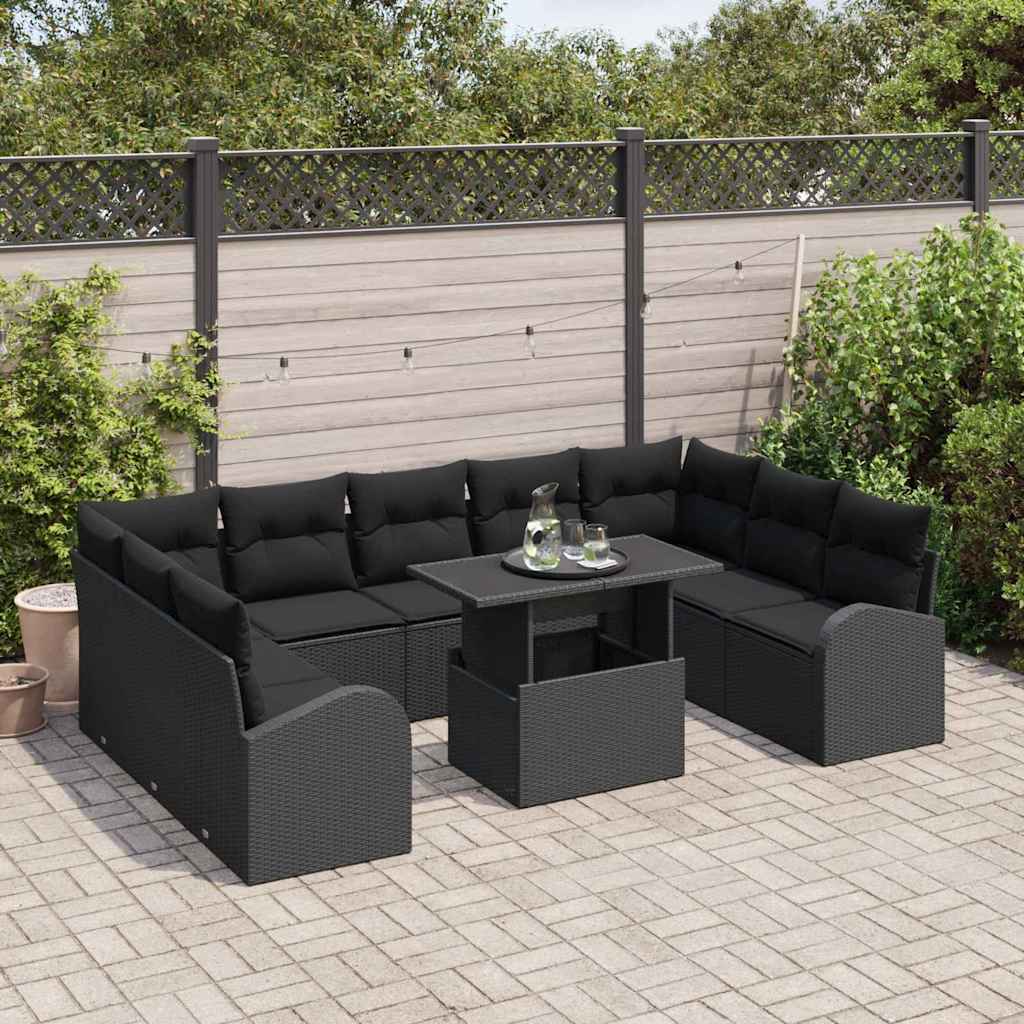 Kerti Kanapé Szett párnával tárolóval 10 pcs Fekete Poli rattan