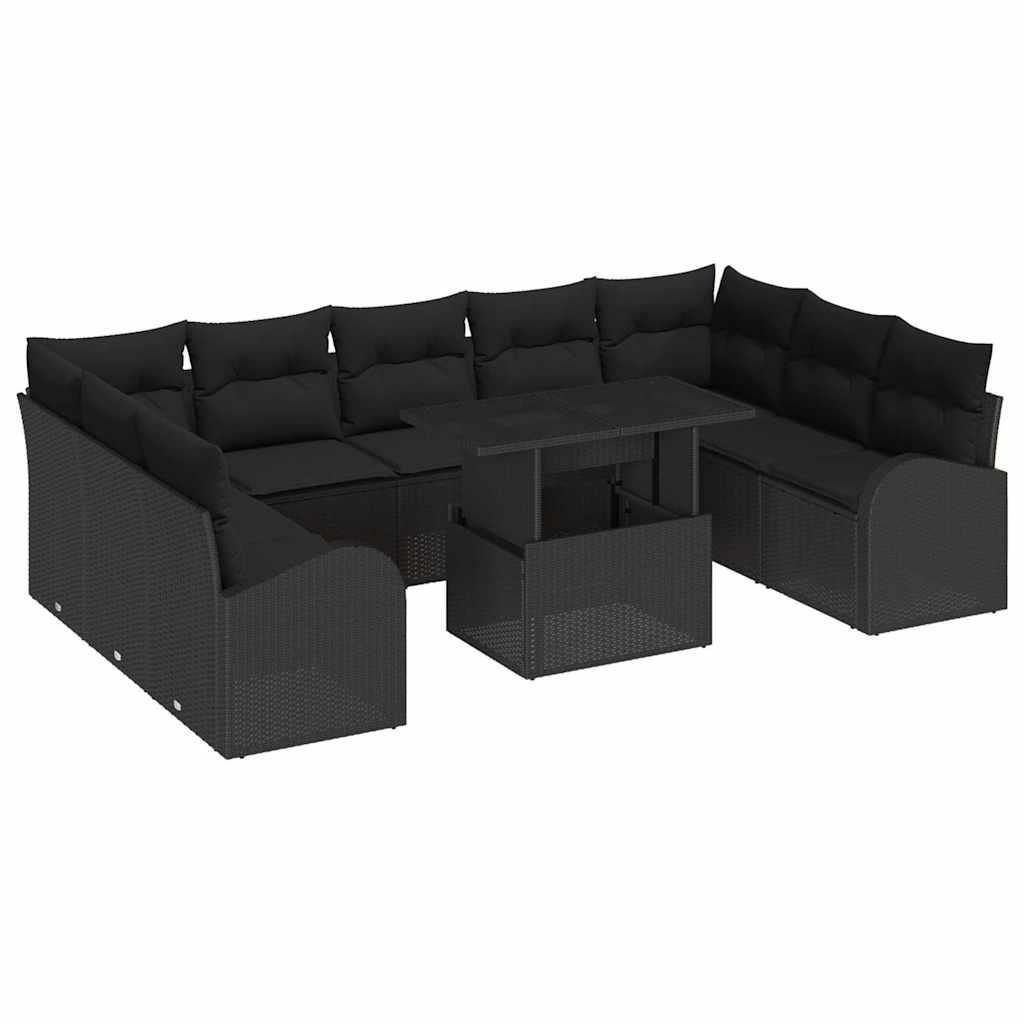 Kerti Kanapé Szett párnával tárolóval 10 pcs Fekete Poli rattan