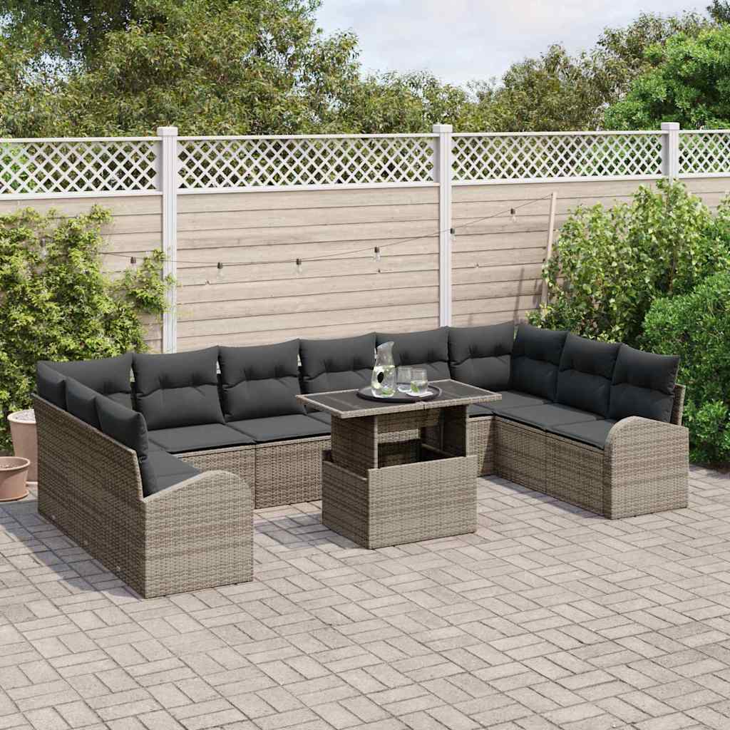 Kerti Kanapé Szett párnával tárolóval 11 pcs Szürke Poli rattan
