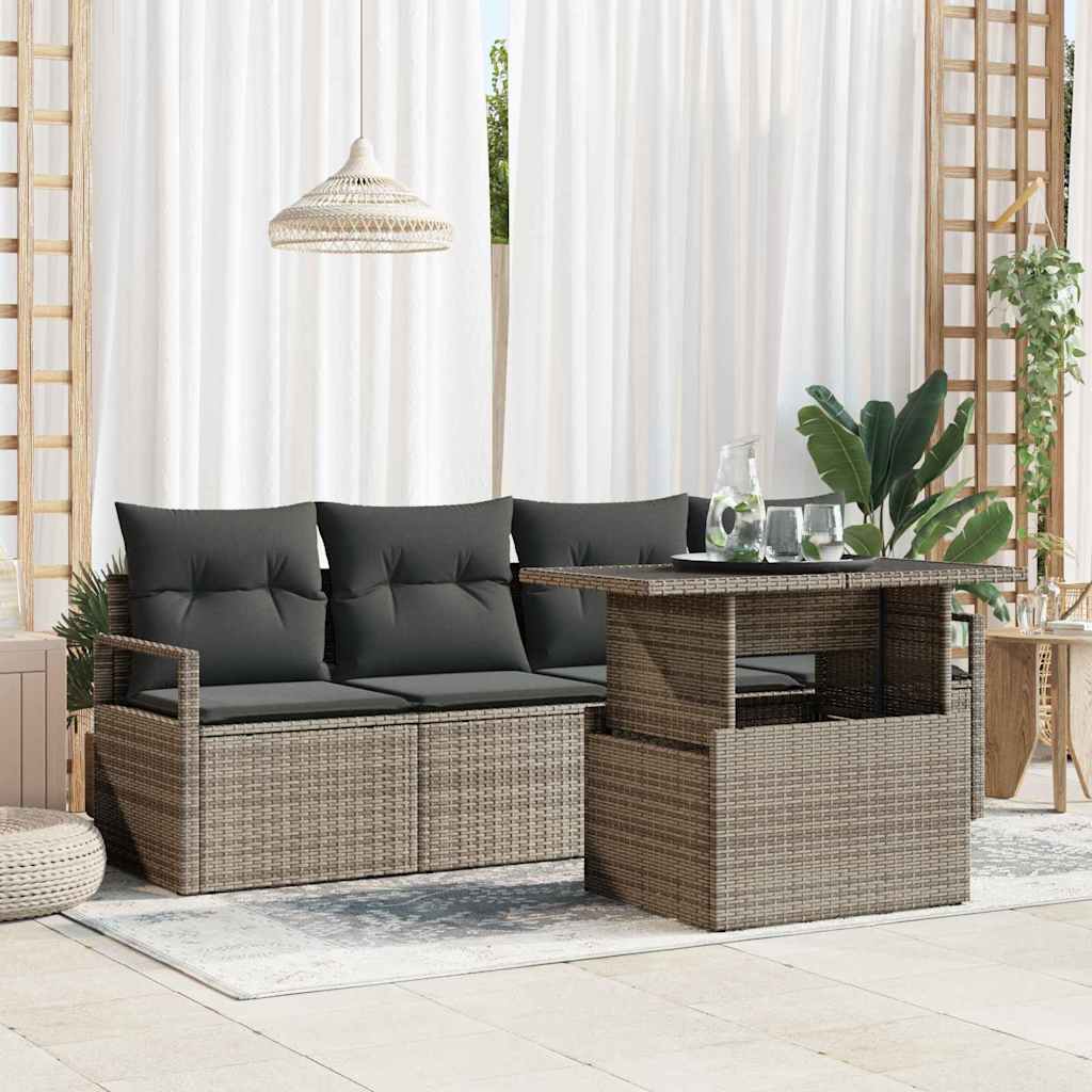 Kerti Kanapé Szett tárolóval 5 pcs Szürke Poli rattan