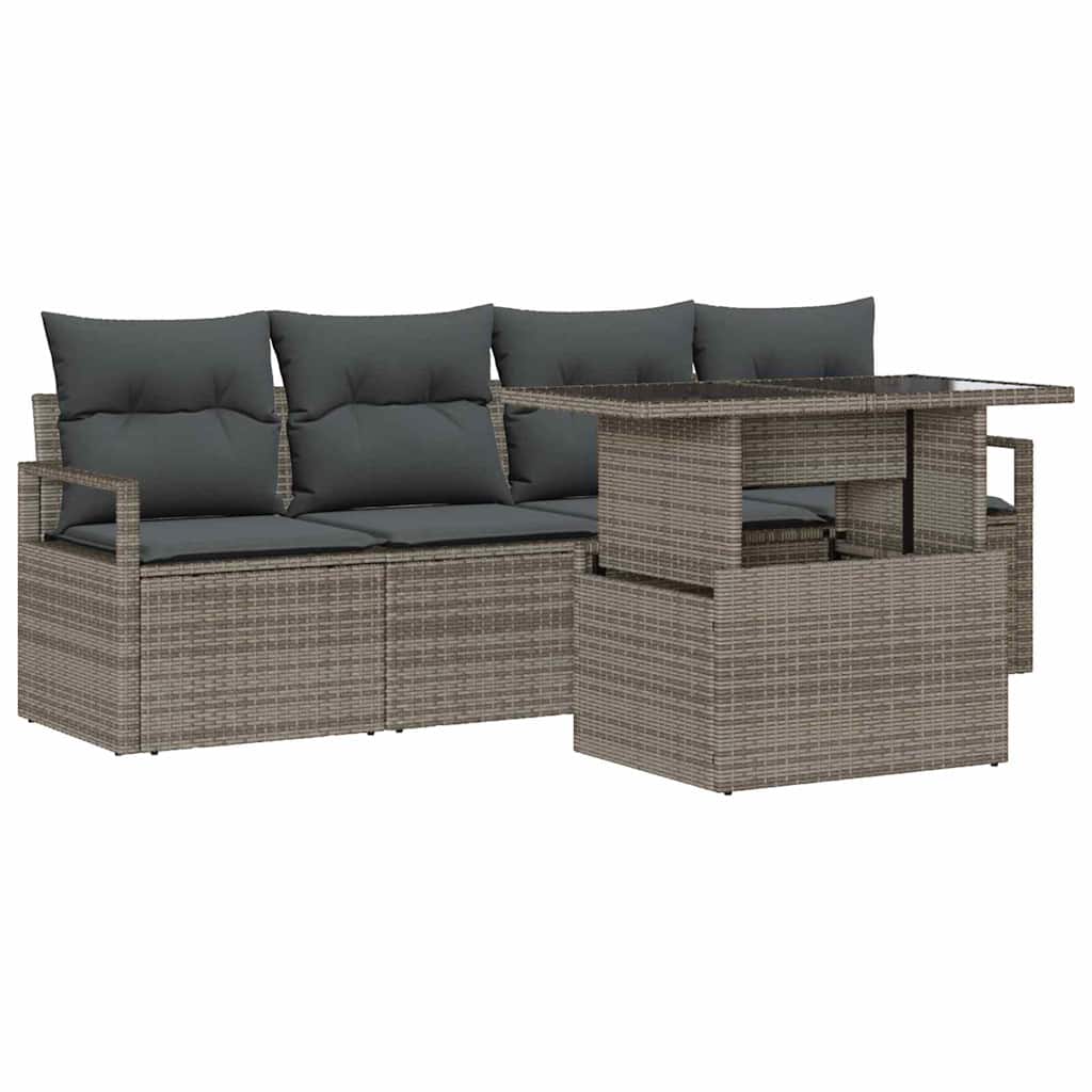 Kerti Kanapé Szett tárolóval 5 pcs Szürke Poli rattan