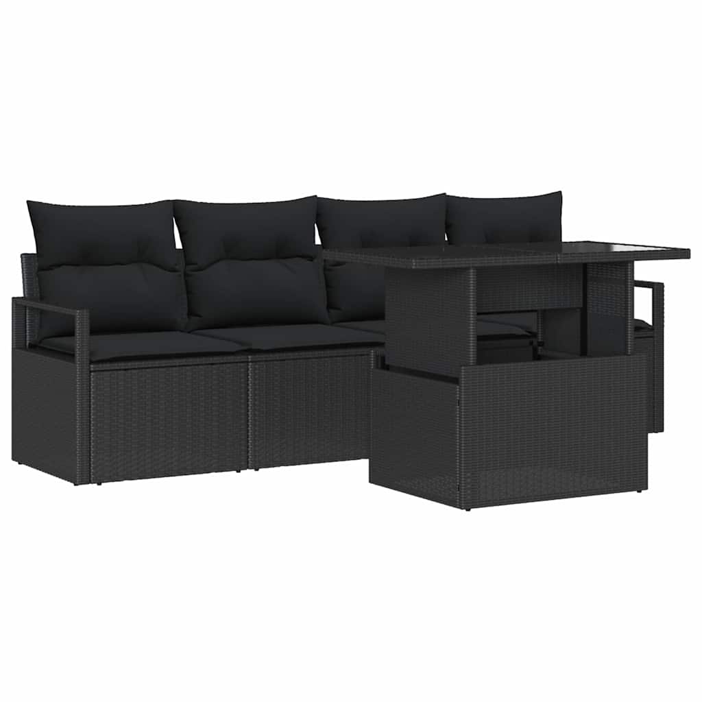 Kerti Kanapé Szett párnával tárolóval 5 pcs Fekete Poli rattan